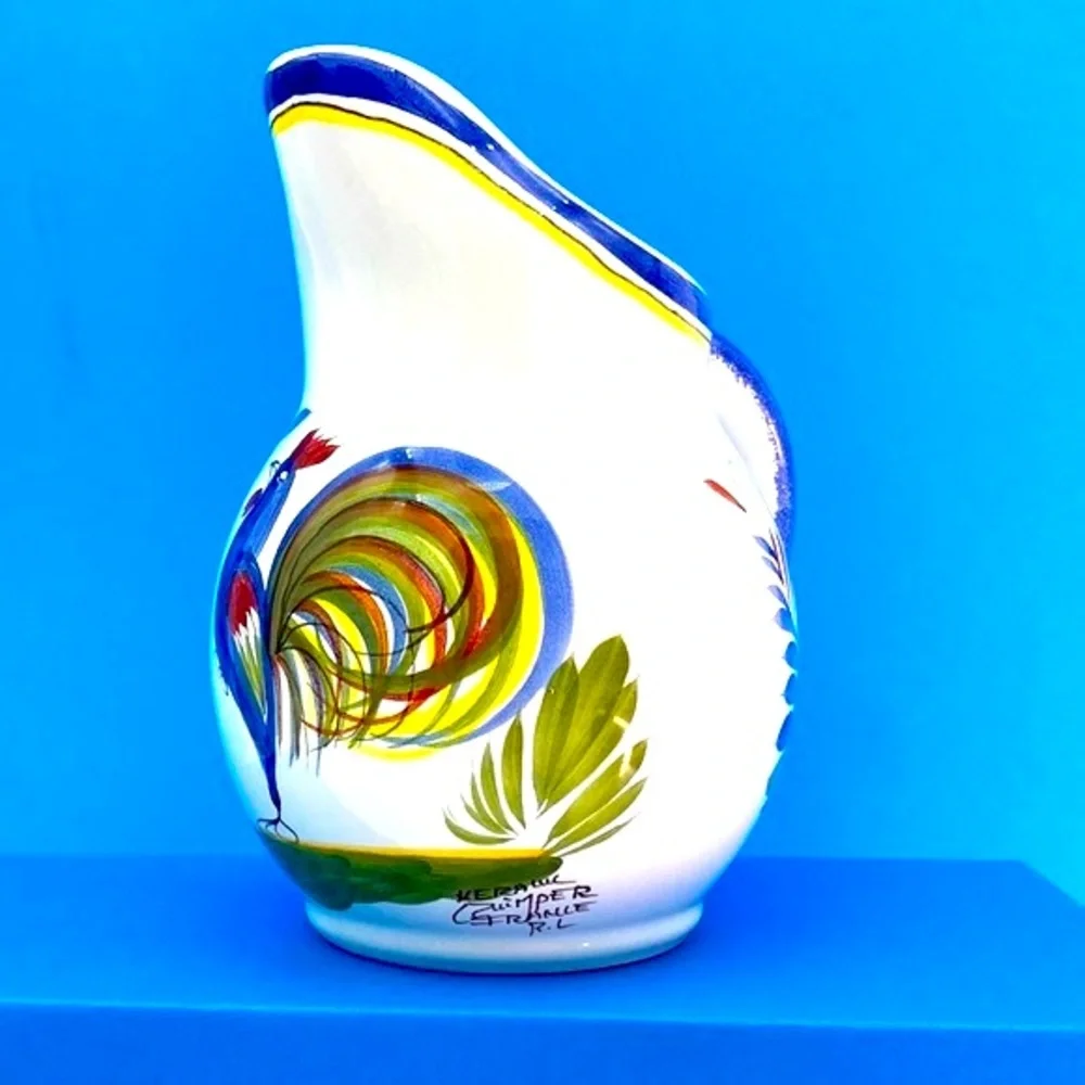 Vintage Keraluc Quimper Pottery Rooster Pitcher